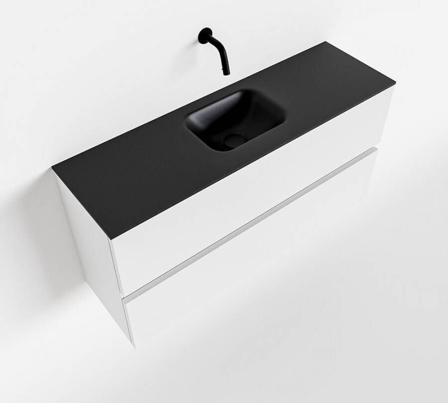 Mondiaz ADA Toiletmeubel 100x30x50cm met 0 kraangaten 2 lades talc mat Wastafel Lex midden Solid Surface Zwart FK75342075