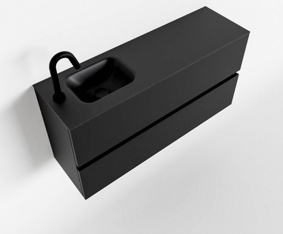 Mondiaz ADA Toiletmeubel 100x30x50cm met 1 kraangaten 2 lades urban mat Wastafel Lex links Solid Surface Zwart FK75342105