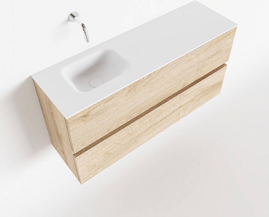 Mondiaz ADA Toiletmeubel 100x30x50cm met 0 kraangaten 2 lades washed oak mat Wastafel Lex links Solid Surface Wit FK75341990