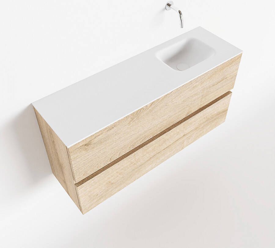 Mondiaz ADA Toiletmeubel 100x30x50cm met 0 kraangaten 2 lades washed oak mat Wastafel Lex rechts Solid Surface Wit FK75341992