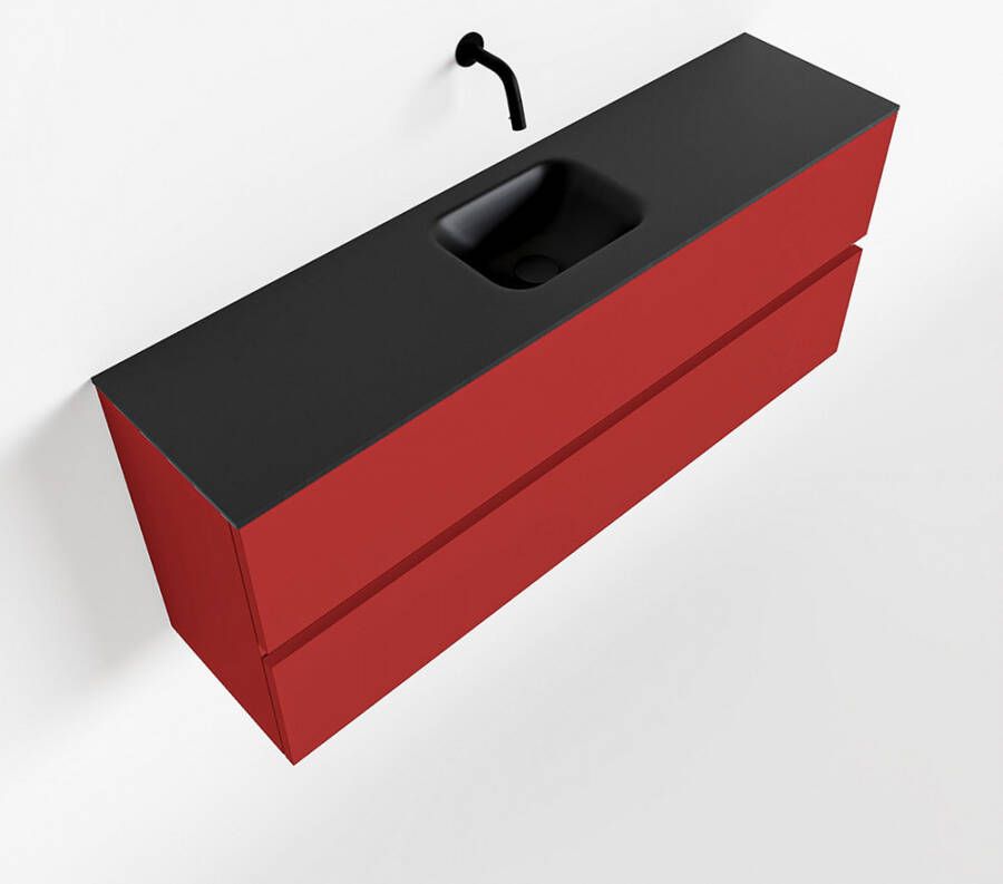 Mondiaz ADA Toiletmeubel 120x30x50cm met 0 kraangaten 2 lades fire mat Wastafel Lex midden Solid Surface Zwart FK75342255