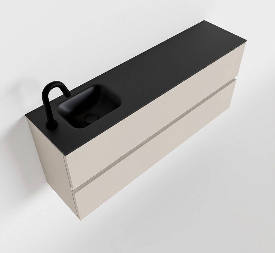 Mondiaz ADA Toiletmeubel 120x30x50cm met 1 kraangaten 2 lades linen mat Wastafel Lex links Solid Surface Zwart FK75342285