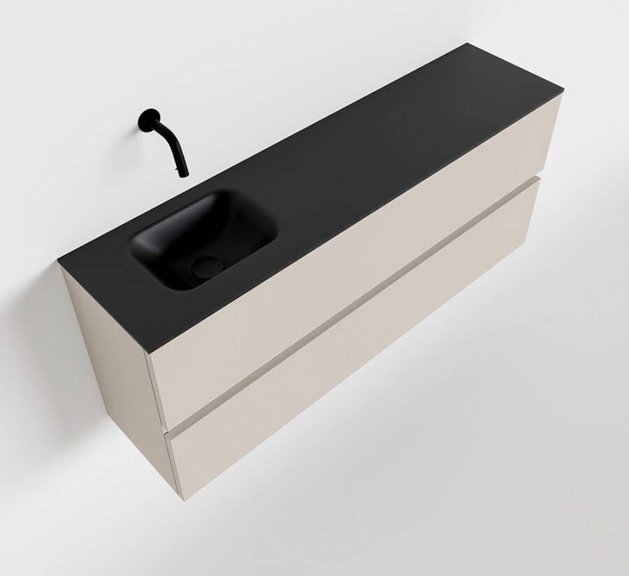 Mondiaz ADA Toiletmeubel 120x30x50cm met 0 kraangaten 2 lades linen mat Wastafel Lex links Solid Surface Zwart FK75342286
