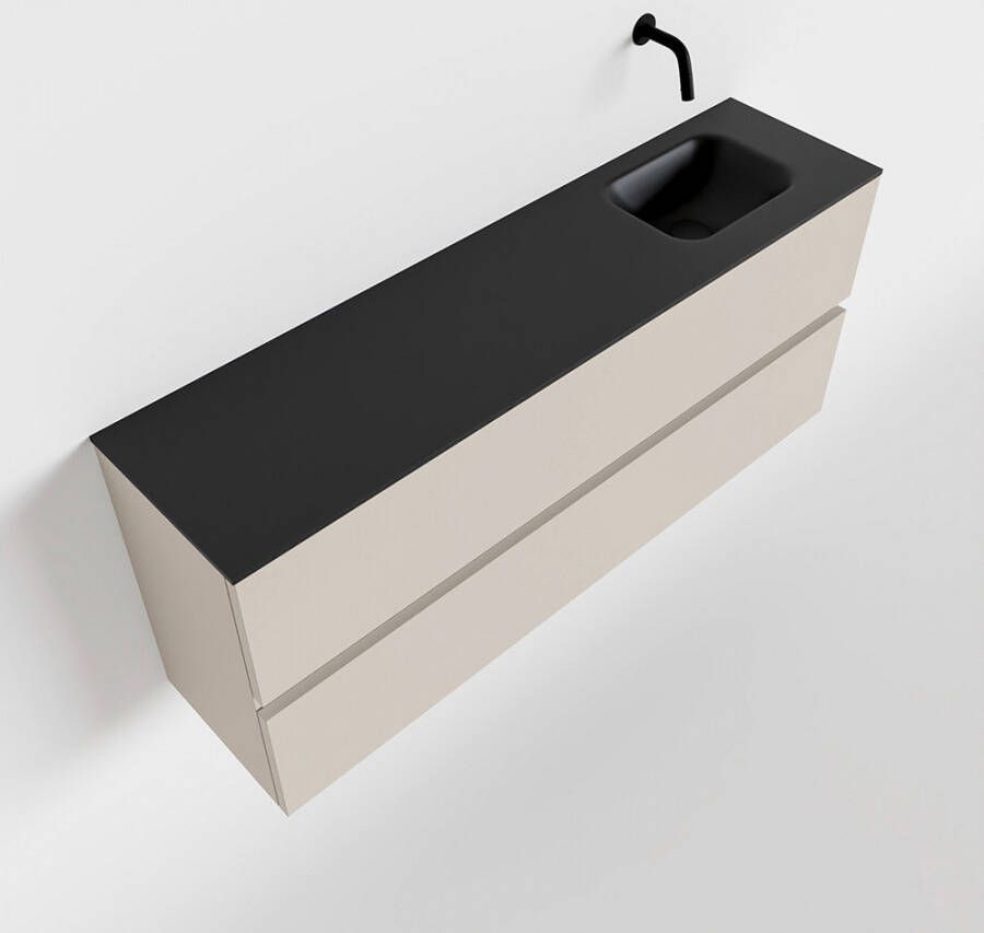 Mondiaz ADA Toiletmeubel 120x30x50cm met 0 kraangaten 2 lades linen mat Wastafel Lex rechts Solid Surface Zwart FK75342288