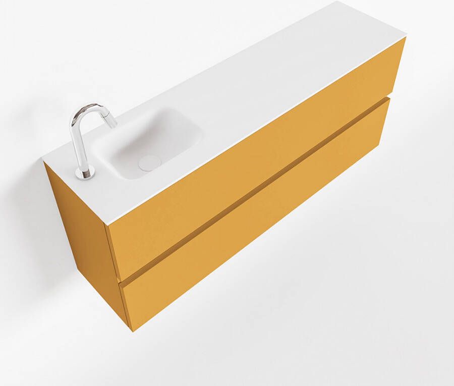 Mondiaz ADA Toiletmeubel 120x30x50cm met 1 kraangaten 2 lades ocher mat Wastafel Lex links Solid Surface Wit FK75341879
