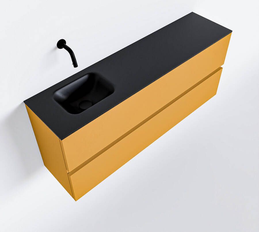Mondiaz ADA Toiletmeubel 120x30x50cm met 0 kraangaten 2 lades ocher mat Wastafel Lex links Solid Surface Zwart FK75342228