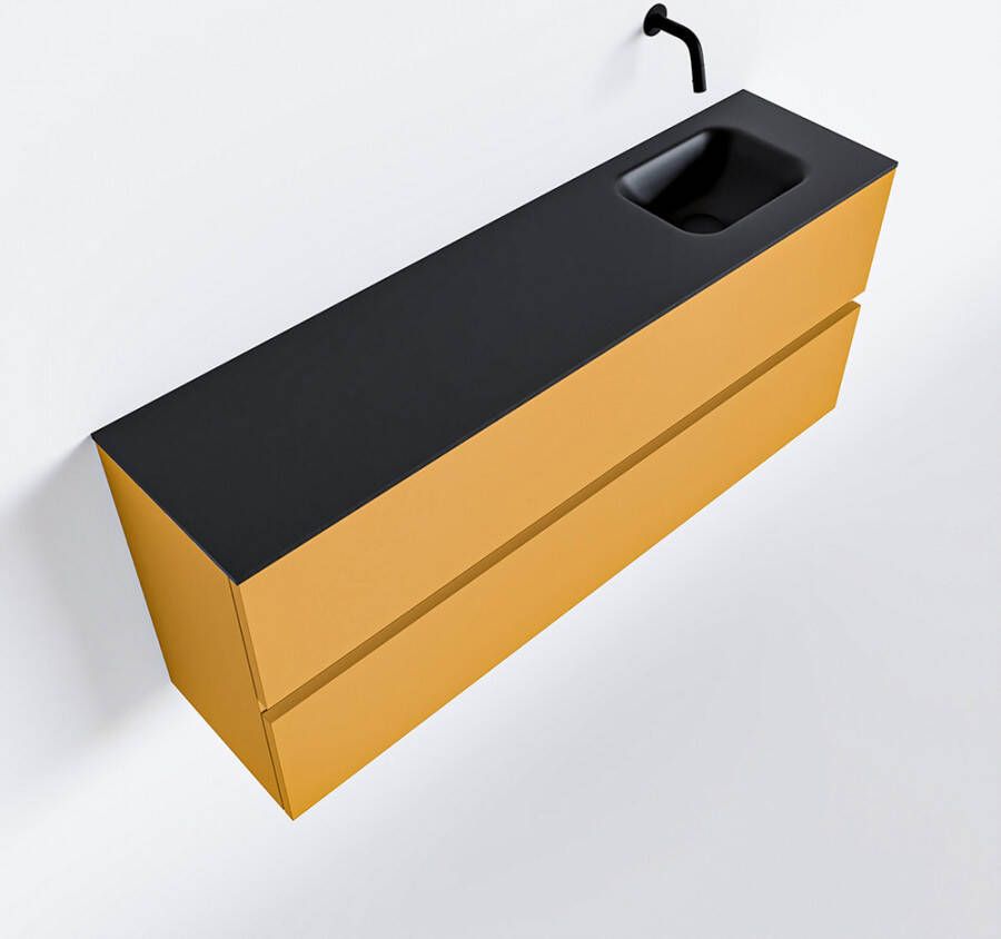 Mondiaz ADA Toiletmeubel 120x30x50cm met 0 kraangaten 2 lades ocher mat Wastafel Lex rechts Solid Surface Zwart FK75342230