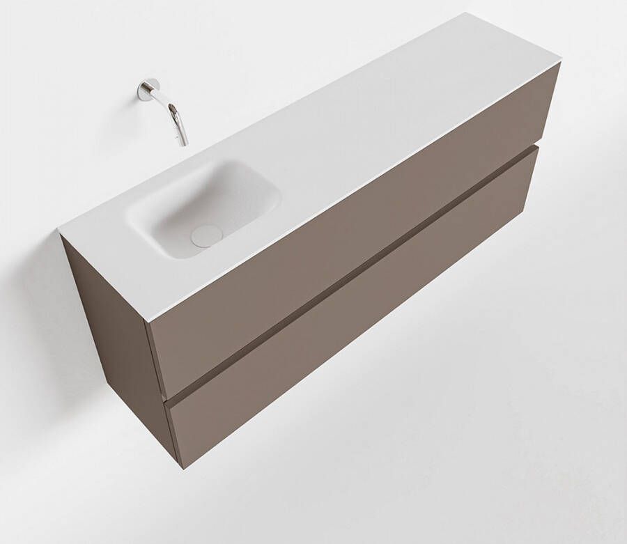 Mondiaz ADA Toiletmeubel 120x30x50cm met 0 kraangaten 2 lades smoke mat Wastafel Lex links Solid Surface Wit FK75341822