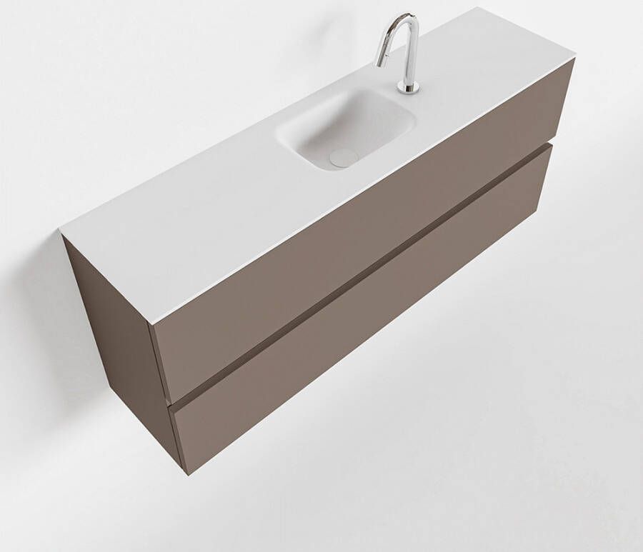 Mondiaz ADA Toiletmeubel 120x30x50cm met 1 kraangaten 2 lades smoke mat Wastafel Lex midden Solid Surface Wit FK75341819