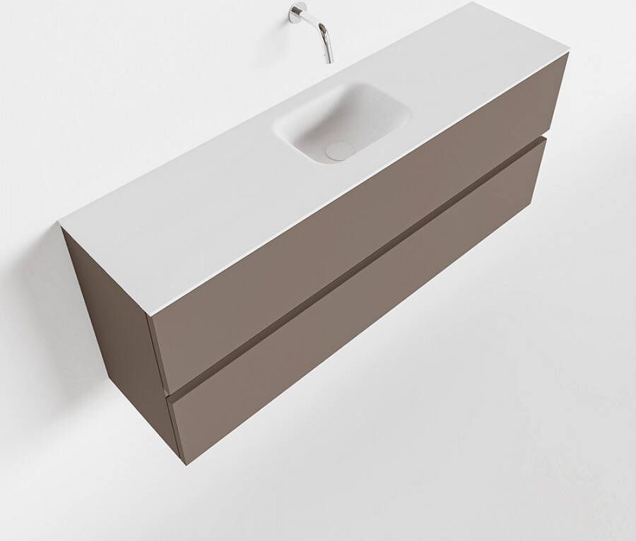 Mondiaz ADA Toiletmeubel 120x30x50cm met 0 kraangaten 2 lades smoke mat Wastafel Lex midden Solid Surface Wit FK75341820