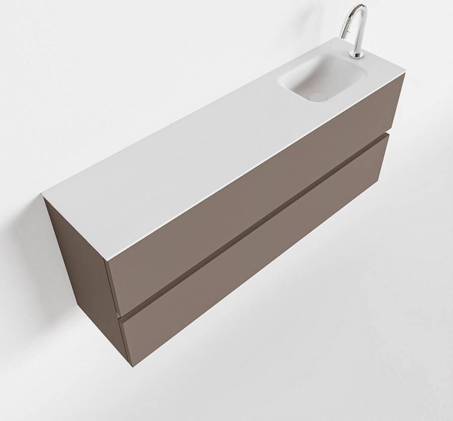 Mondiaz ADA Toiletmeubel 120x30x50cm met 1 kraangaten 2 lades smoke mat Wastafel Lex rechts Solid Surface Wit FK75341823