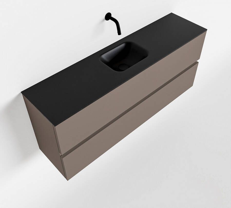 Mondiaz ADA Toiletmeubel 120x30x50cm met 0 kraangaten 2 lades smoke mat Wastafel Lex midden Solid Surface Zwart FK75342168