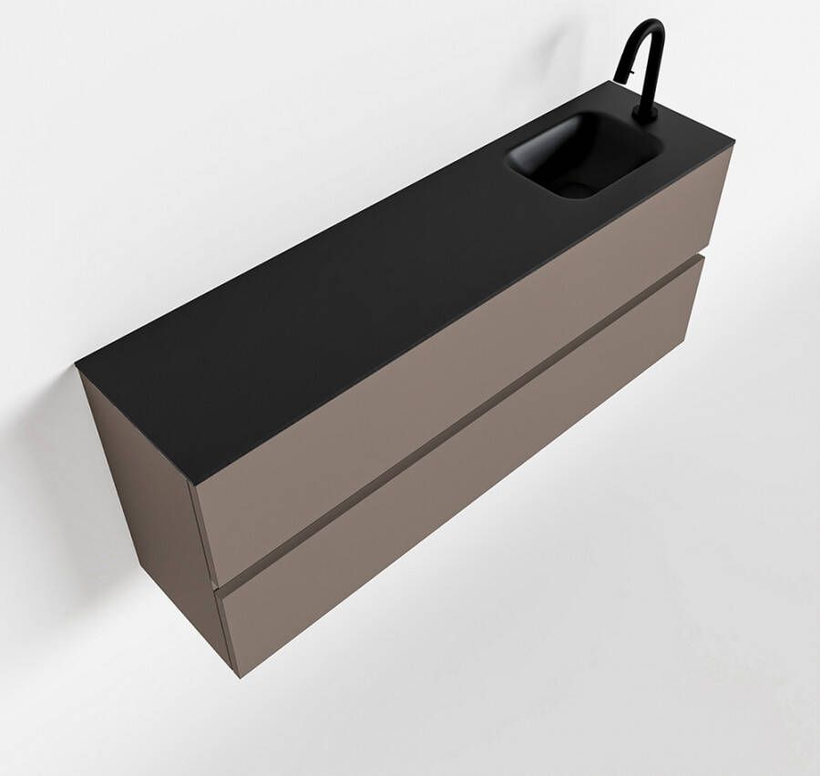Mondiaz ADA Toiletmeubel 120x30x50cm met 1 kraangaten 2 lades smoke mat Wastafel Lex rechts Solid Surface Zwart FK75342171