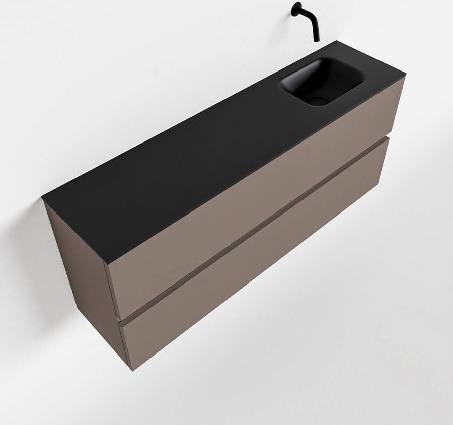 Mondiaz ADA Toiletmeubel 120x30x50cm met 0 kraangaten 2 lades smoke mat Wastafel Lex rechts Solid Surface Zwart FK75342172
