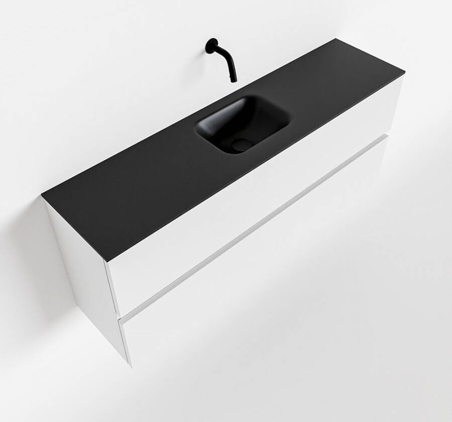 Mondiaz ADA Toiletmeubel 120x30x50cm met 0 kraangaten 2 lades talc mat Wastafel Lex midden Solid Surface Zwart FK75342081