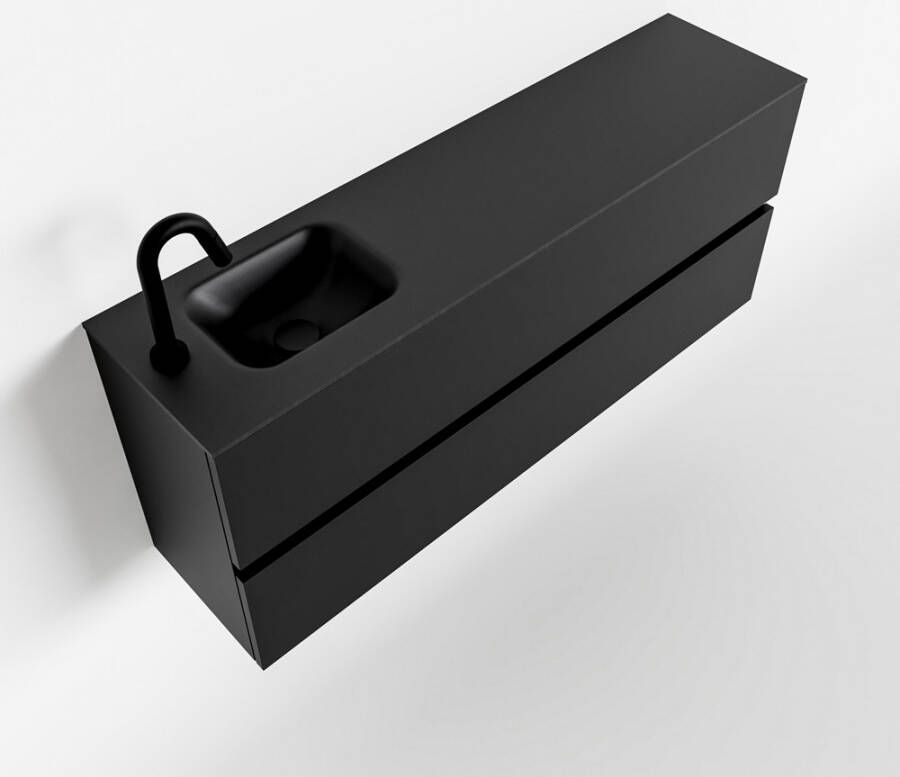 Mondiaz ADA Toiletmeubel 120x30x50cm met 1 kraangaten 2 lades urban mat Wastafel Lex links Solid Surface Zwart FK75342111