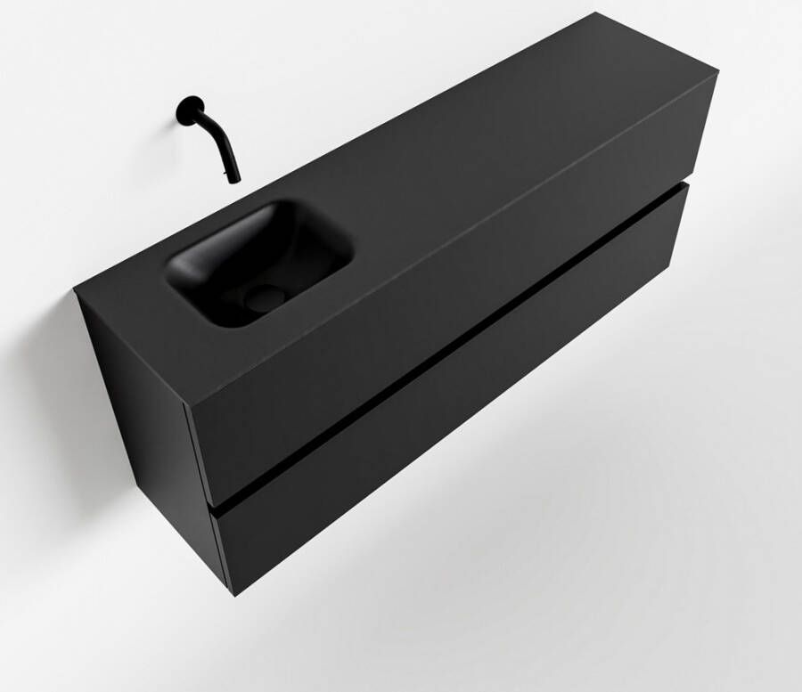 Mondiaz ADA Toiletmeubel 120x30x50cm met 0 kraangaten 2 lades urban mat Wastafel Lex links Solid Surface Zwart FK75342112