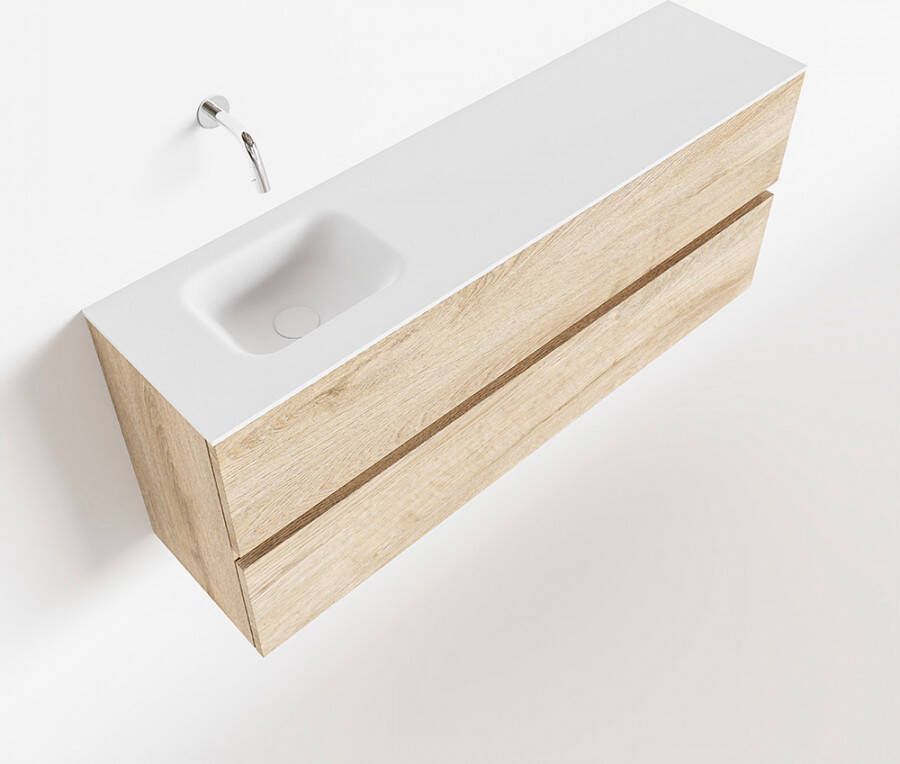 Mondiaz ADA Toiletmeubel 120x30x50cm met 0 kraangaten 2 lades washed oak mat Wastafel Lex links Solid Surface Wit FK75341996