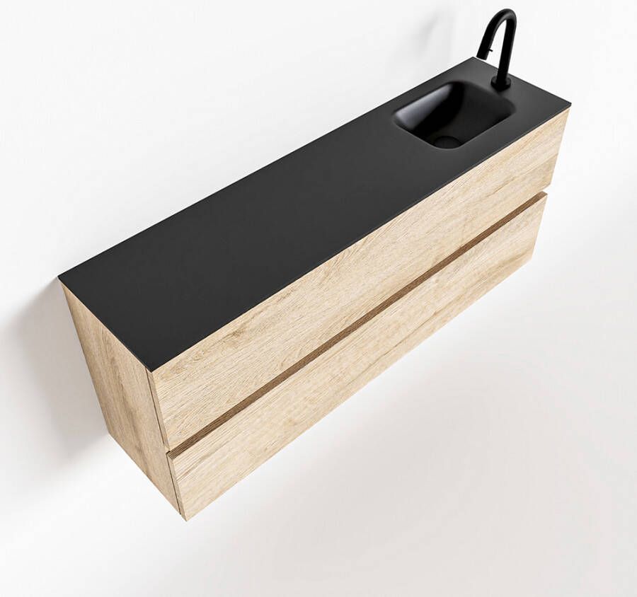 Mondiaz ADA Toiletmeubel 120x30x50cm met 1 kraangaten 2 lades washed oak mat Wastafel Lex rechts Solid Surface Zwart FK75342345