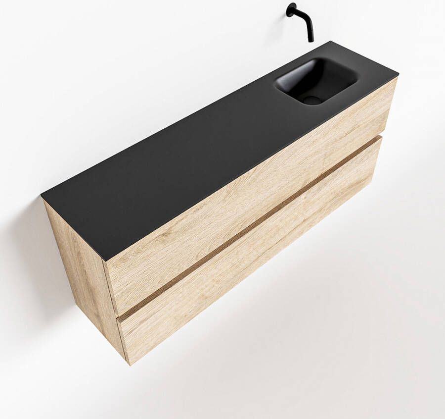 Mondiaz ADA Toiletmeubel 120x30x50cm met 0 kraangaten 2 lades washed oak mat Wastafel Lex rechts Solid Surface Zwart FK75342346