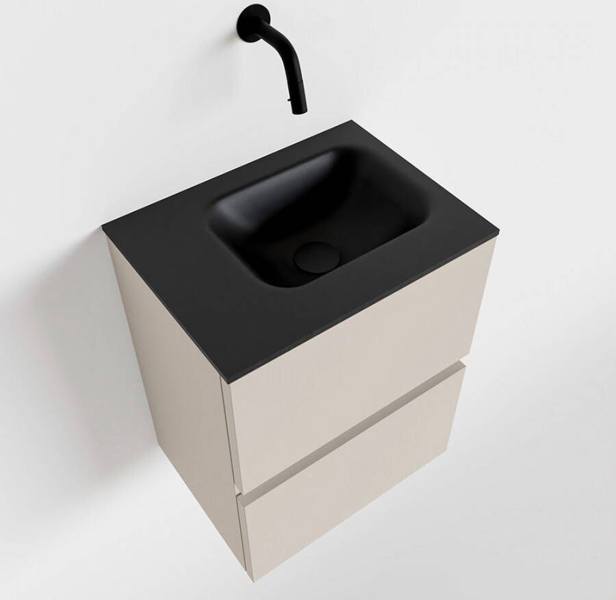 Mondiaz ADA Toiletmeubel 40x30x50cm met 0 kraangaten 2 lades linen mat Wastafel Lex links Solid Surface Zwart FK75342262