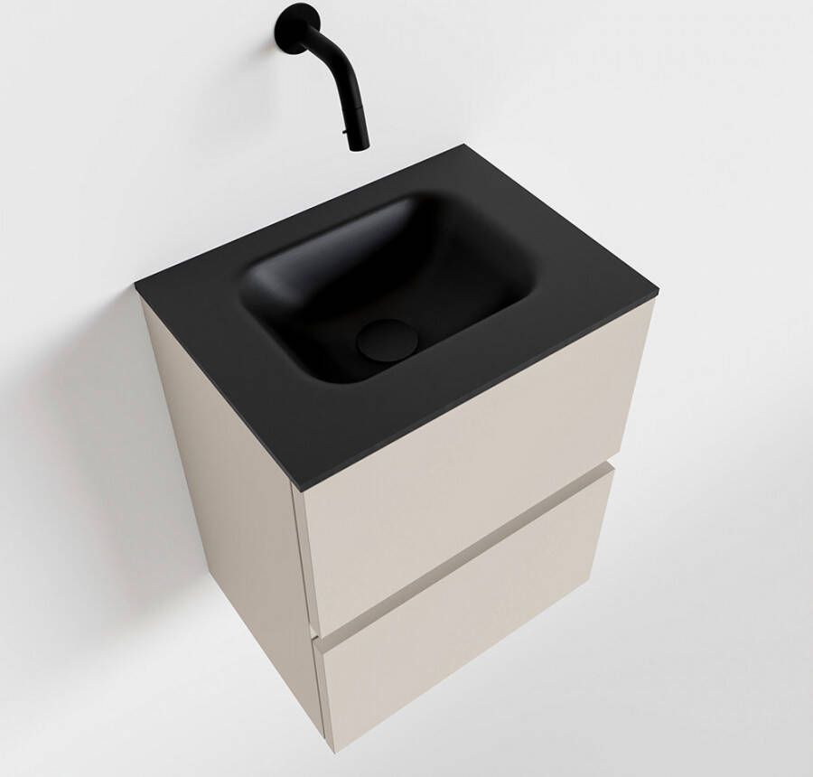 Mondiaz ADA Toiletmeubel 40x30x50cm met 0 kraangaten 2 lades linen mat Wastafel Lex midden Solid Surface Zwart FK75342260