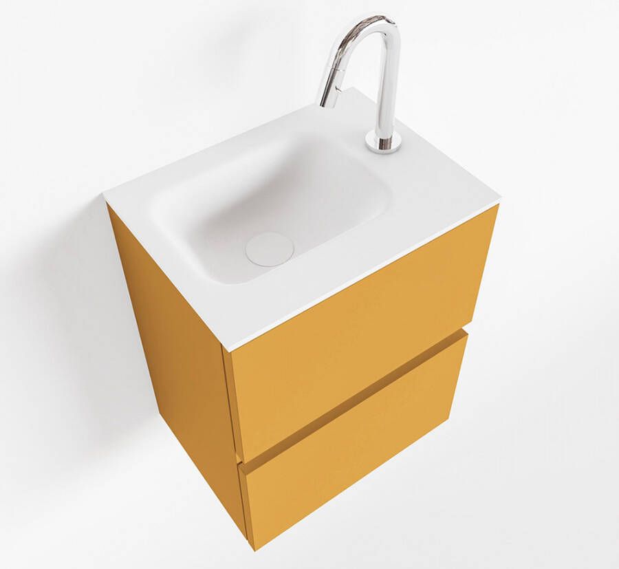 Mondiaz ADA Toiletmeubel 40x30x50cm met 1 kraangaten 2 lades ocher mat Wastafel Lex rechts Solid Surface Wit FK75341857