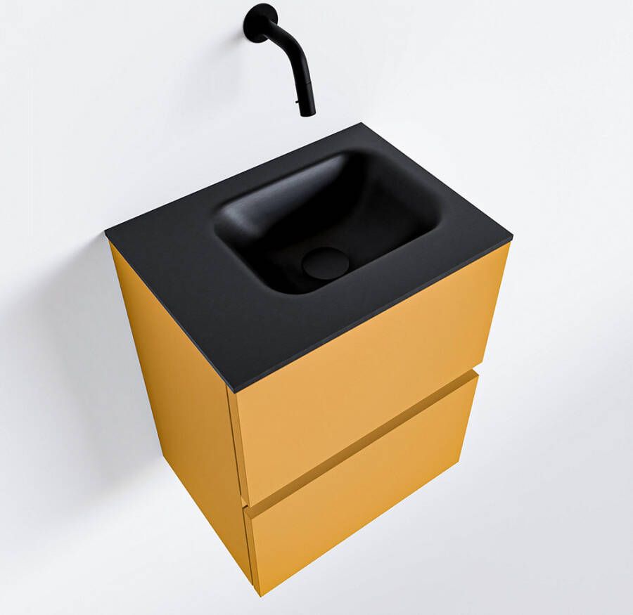 Mondiaz ADA Toiletmeubel 40x30x50cm met 0 kraangaten 2 lades ocher mat Wastafel Lex links Solid Surface Zwart FK75342204