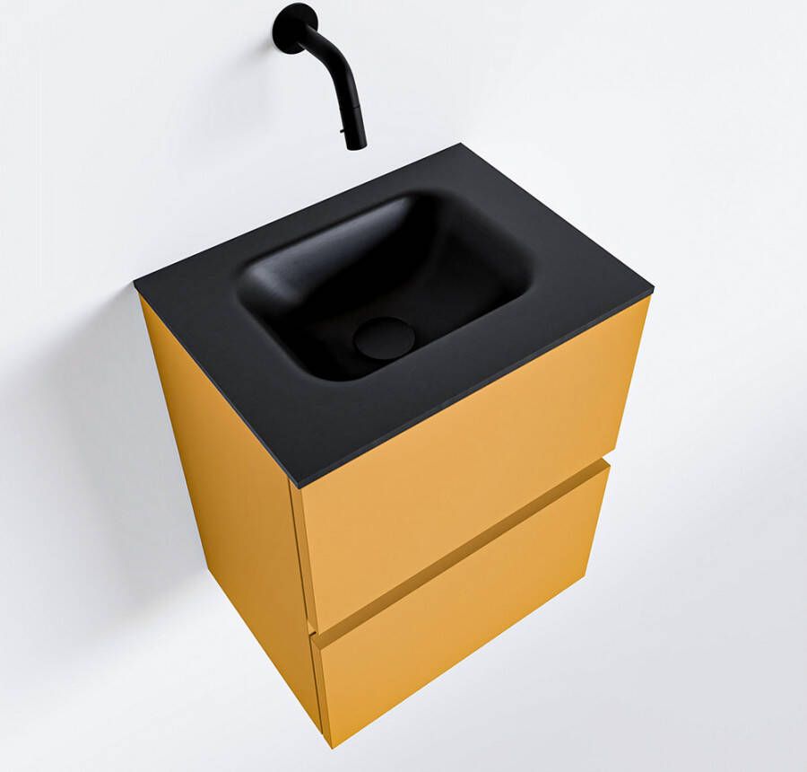 Mondiaz ADA Toiletmeubel 40x30x50cm met 0 kraangaten 2 lades ocher mat Wastafel Lex midden Solid Surface Zwart FK75342202