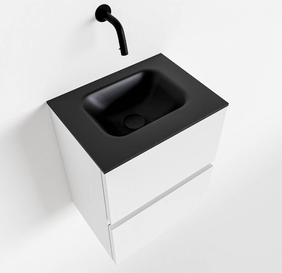 Mondiaz ADA Toiletmeubel 40x30x50cm met 0 kraangaten 2 lades talc mat Wastafel Lex midden Solid Surface Zwart FK75342057