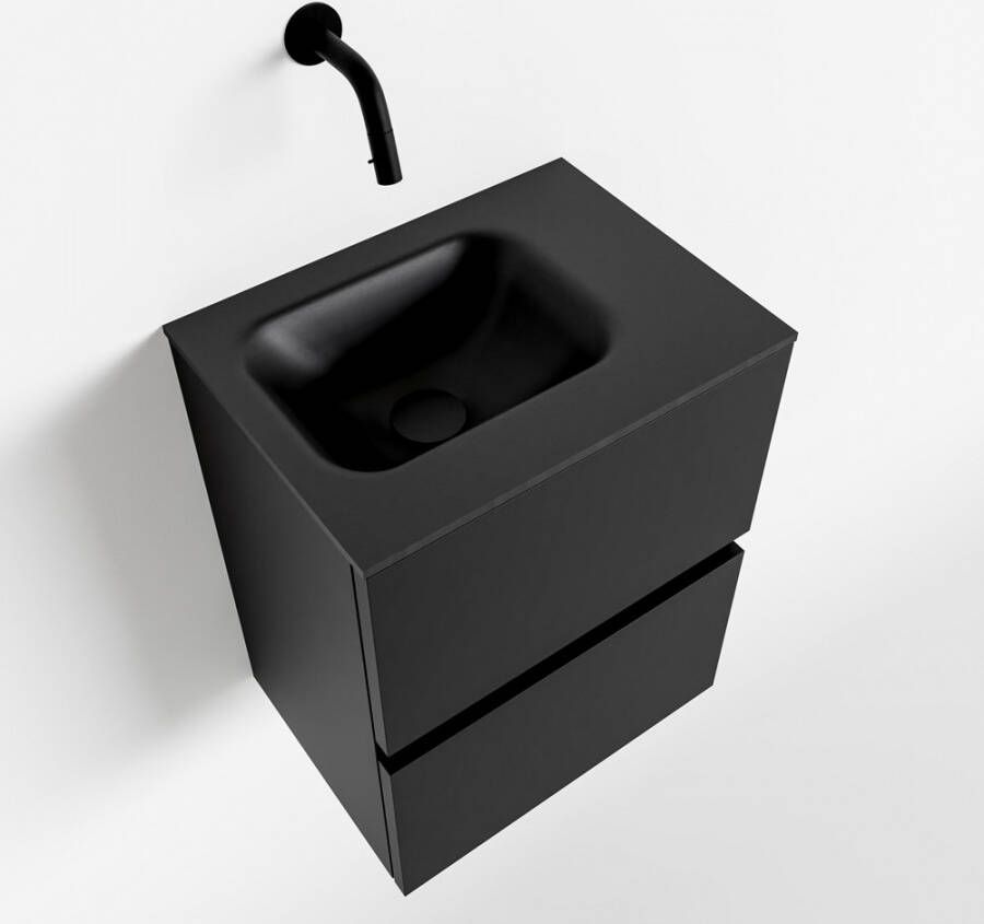 Mondiaz ADA Toiletmeubel 40x30x50cm met 0 kraangaten 2 lades urban mat Wastafel Lex rechts Solid Surface Zwart FK75342090
