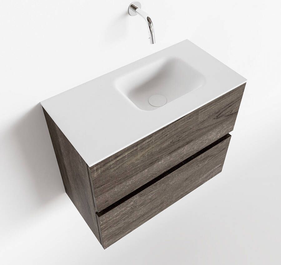 Mondiaz ADA Toiletmeubel 60x30x50cm 0 kraangaten 2 lades dark brown mat wasbak rechts Solid surface Wit FK75342009