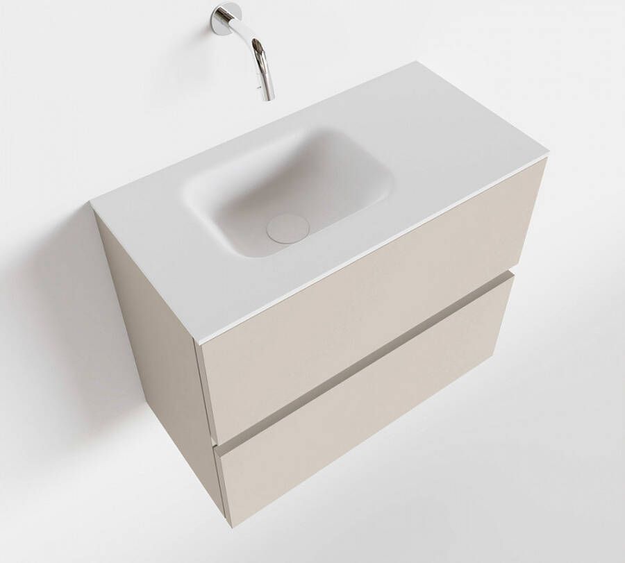 Mondiaz ADA Toiletmeubel 60x30x50cm met 0 kraangaten 2 lades linen mat Wastafel Lex links Solid Surface Wit FK75341920