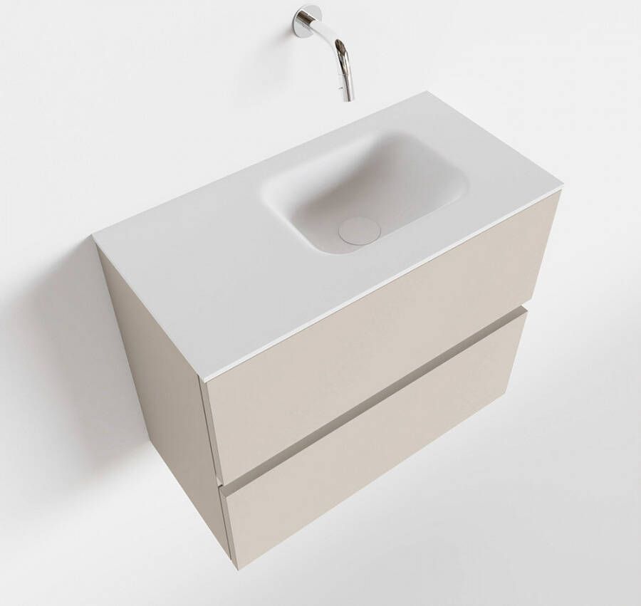 Mondiaz ADA Toiletmeubel 60x30x50cm met 0 kraangaten 2 lades linen mat Wastafel Lex rechts Solid Surface Wit FK75341922