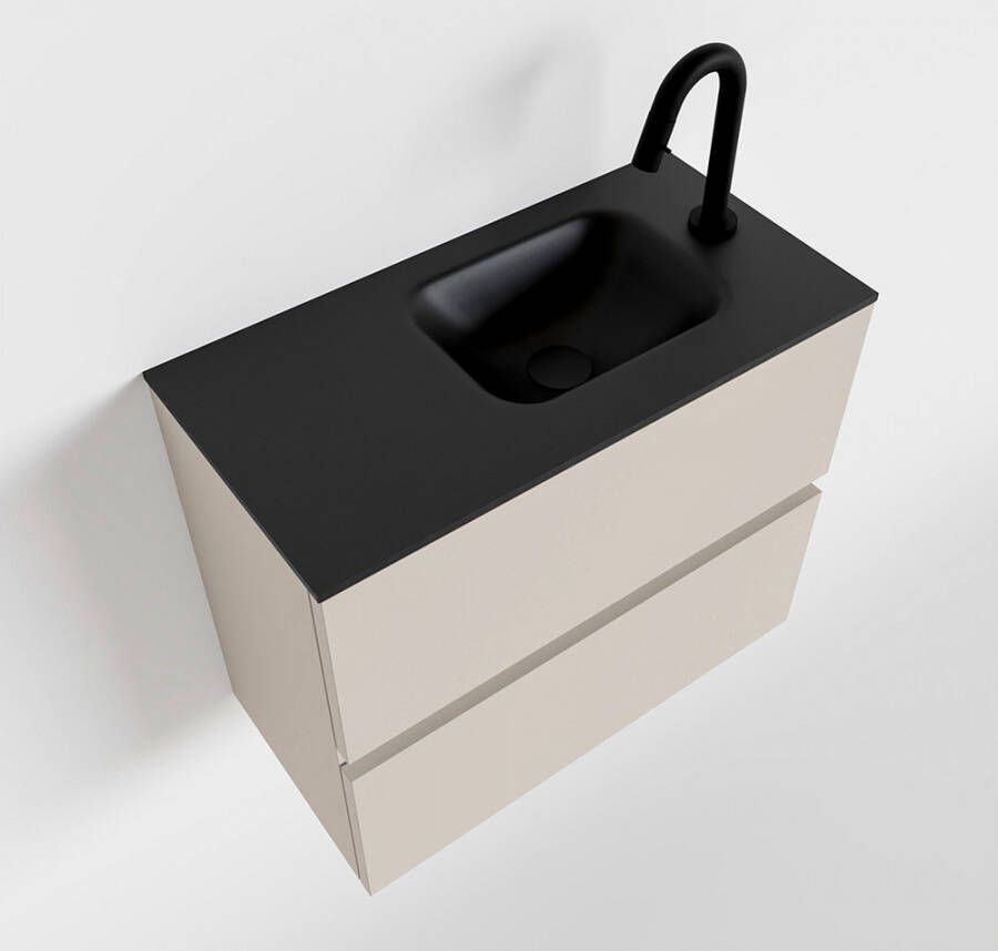 Mondiaz ADA Toiletmeubel 60x30x50cm met 1 kraangaten 2 lades linen mat Wastafel Lex rechts Solid Surface Zwart FK75342269