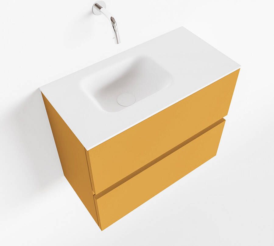 Mondiaz ADA Toiletmeubel 60x30x50cm met 0 kraangaten 2 lades ocher mat Wastafel Lex links Solid Surface Wit FK75341862