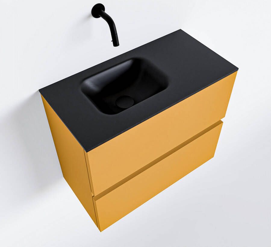 Mondiaz ADA Toiletmeubel 60x30x50cm met 0 kraangaten 2 lades ocher mat Wastafel Lex links Solid Surface Zwart FK75342210