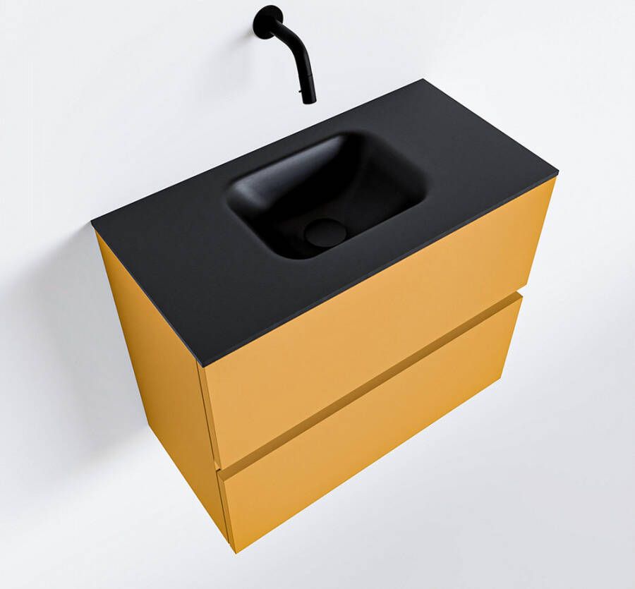 Mondiaz ADA Toiletmeubel 60x30x50cm met 0 kraangaten 2 lades ocher mat Wastafel Lex midden Solid Surface Zwart FK75342208