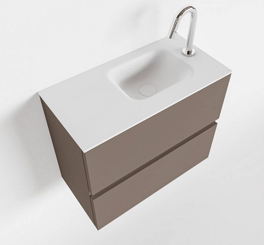 Mondiaz ADA Toiletmeubel 60x30x50cm met 1 kraangaten 2 lades smoke mat Wastafel Lex rechts Solid Surface Wit FK75341805