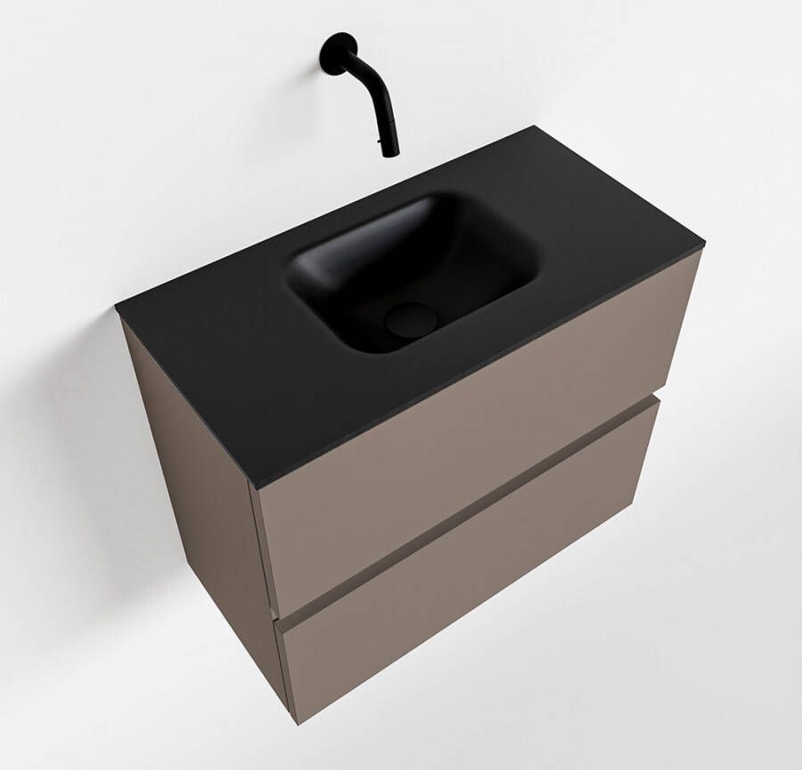 Mondiaz ADA Toiletmeubel 60x30x50cm met 0 kraangaten 2 lades smoke mat Wastafel Lex midden Solid Surface Zwart FK75342150