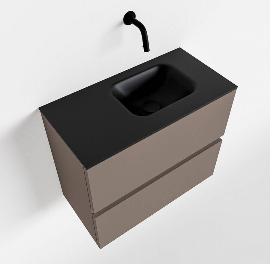Mondiaz ADA Toiletmeubel 60x30x50cm met 0 kraangaten 2 lades smoke mat Wastafel Lex rechts Solid Surface Zwart FK75342154