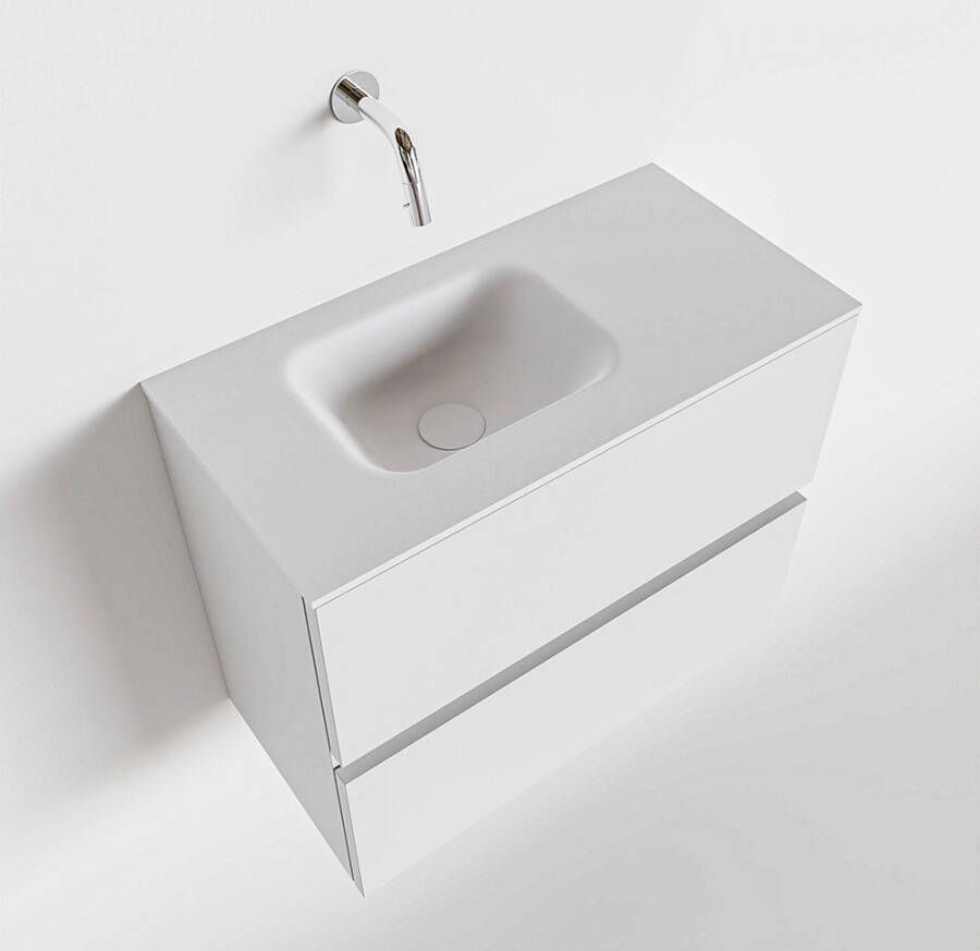 Mondiaz ADA Toiletmeubel 60x30x50cm met 0 kraangaten 2 lades talc mat Wastafel Lex links Solid Surface Wit FK75341717