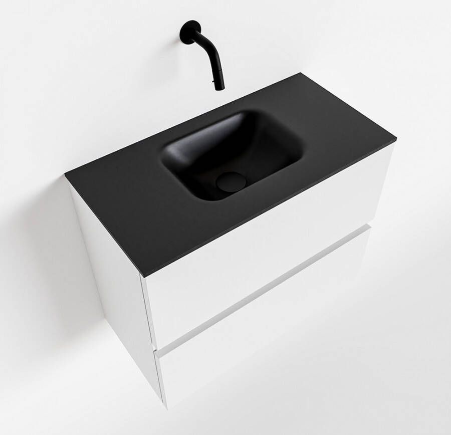 Mondiaz ADA Toiletmeubel 60x30x50cm met 0 kraangaten 2 lades talc mat Wastafel Lex midden Solid Surface Zwart FK75342063