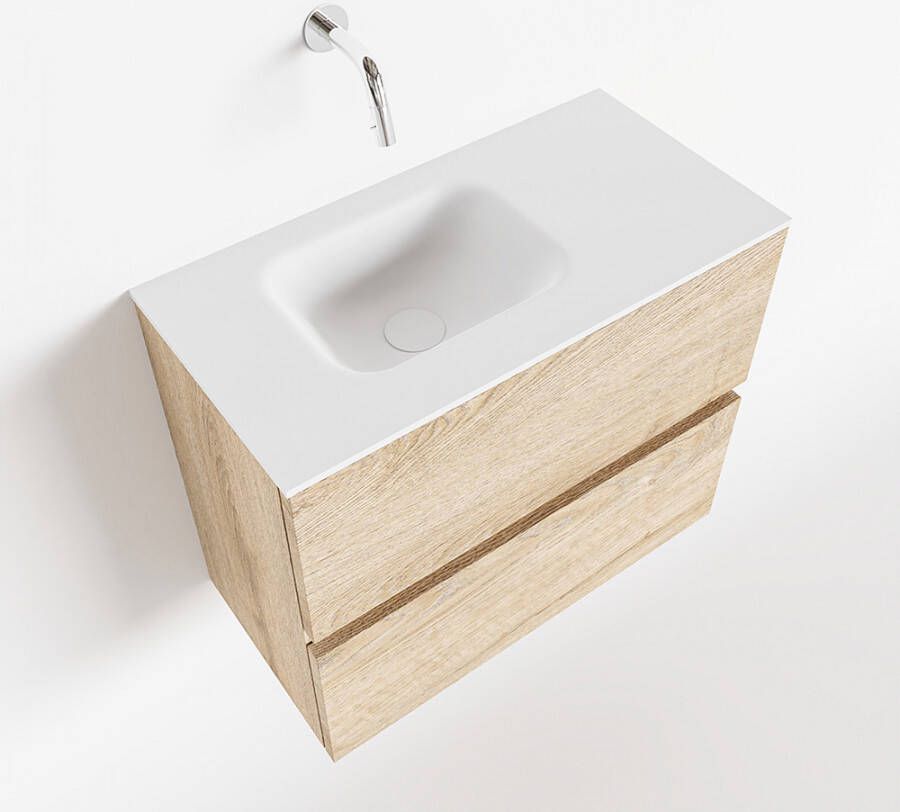 Mondiaz ADA Toiletmeubel 60x30x50cm 0 kraangaten 2 lades washed oak mat wasbak links Solid surface Wit FK75341978