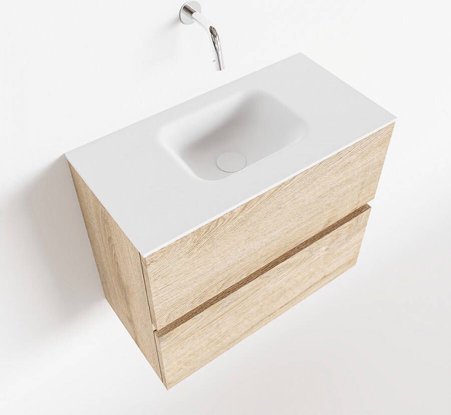 Mondiaz ADA Toiletmeubel 60x30x50cm 0 kraangaten 2 lades washed oak mat wasbak midden Solid surface Wit FK75341976