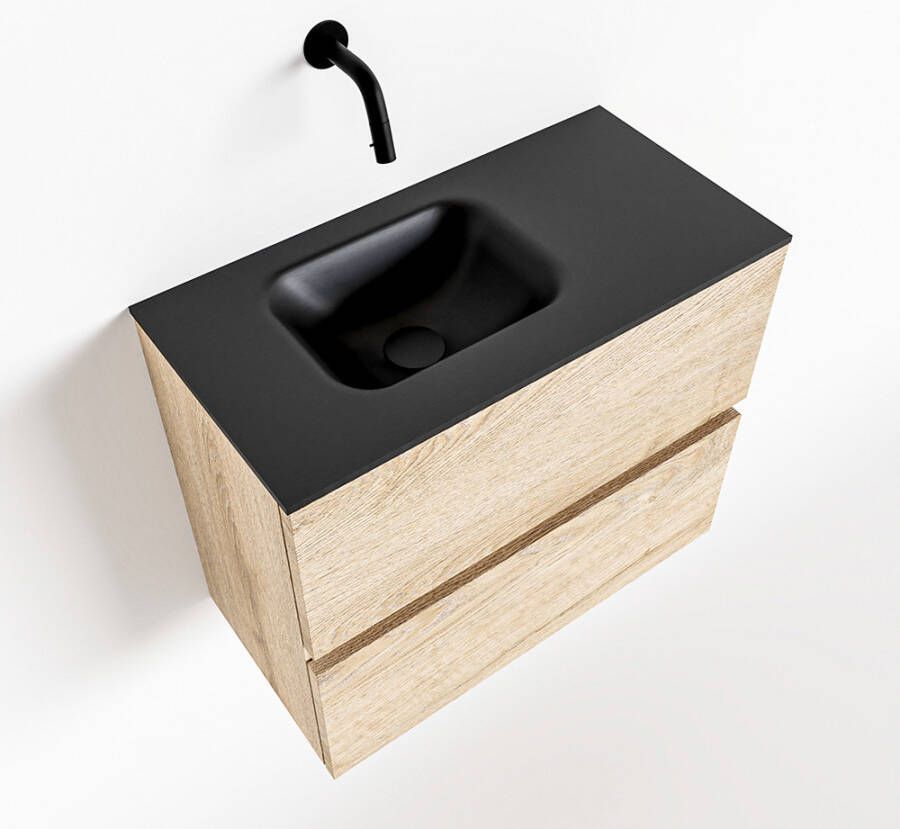 Mondiaz ADA Toiletmeubel 60x30x50cm met 0 kraangaten 2 lades washed oak mat Wastafel Lex links Solid Surface Zwart FK75342326