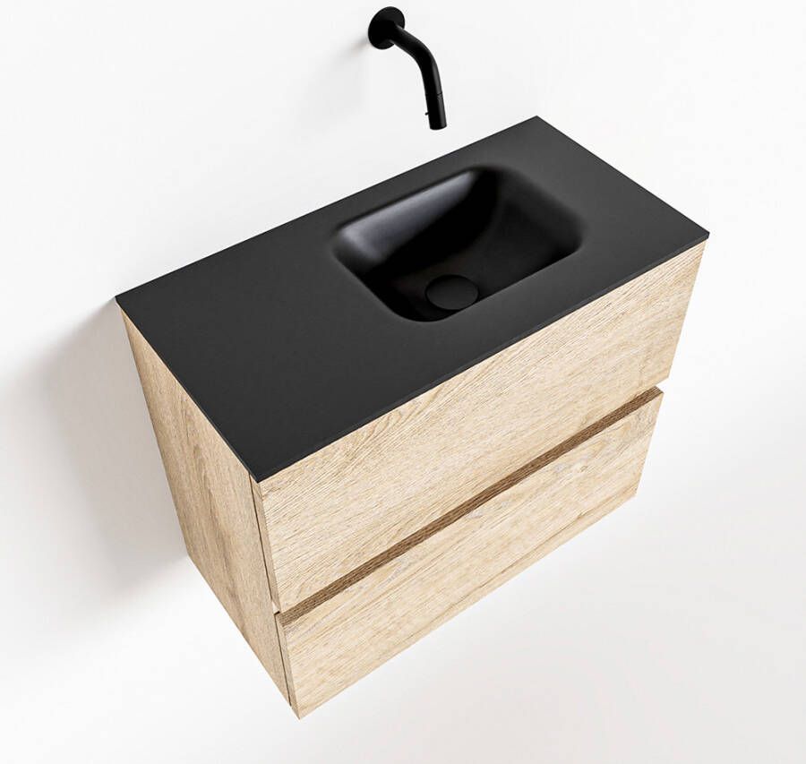 Mondiaz ADA Toiletmeubel 60x30x50cm met 0 kraangaten 2 lades washed oak mat Wastafel Lex rechts Solid Surface Zwart FK75342328