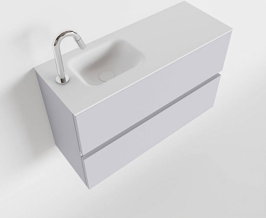 Mondiaz ADA Toiletmeubel 80x30x50cm met 1 kraangaten 2 lades cale mat Wastafel Lex links Solid Surface Wit FK75341954