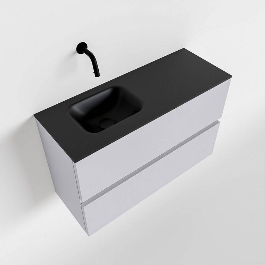 Mondiaz ADA Toiletmeubel 80x30x50cm met 0 kraangaten 2 lades cale mat Wastafel Lex links Solid Surface Zwart FK75342303