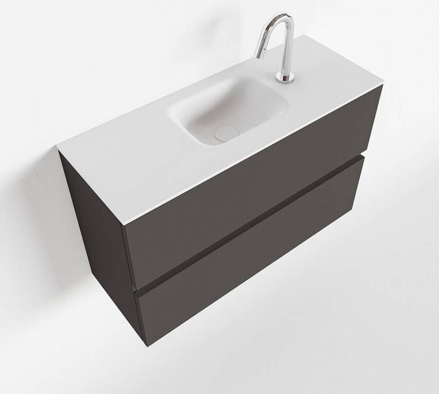 Mondiaz ADA Toiletmeubel 80x30x50cm met 1 kraangaten 2 lades dark grey mat Wastafel Lex midden Solid Surface Wit FK75341778